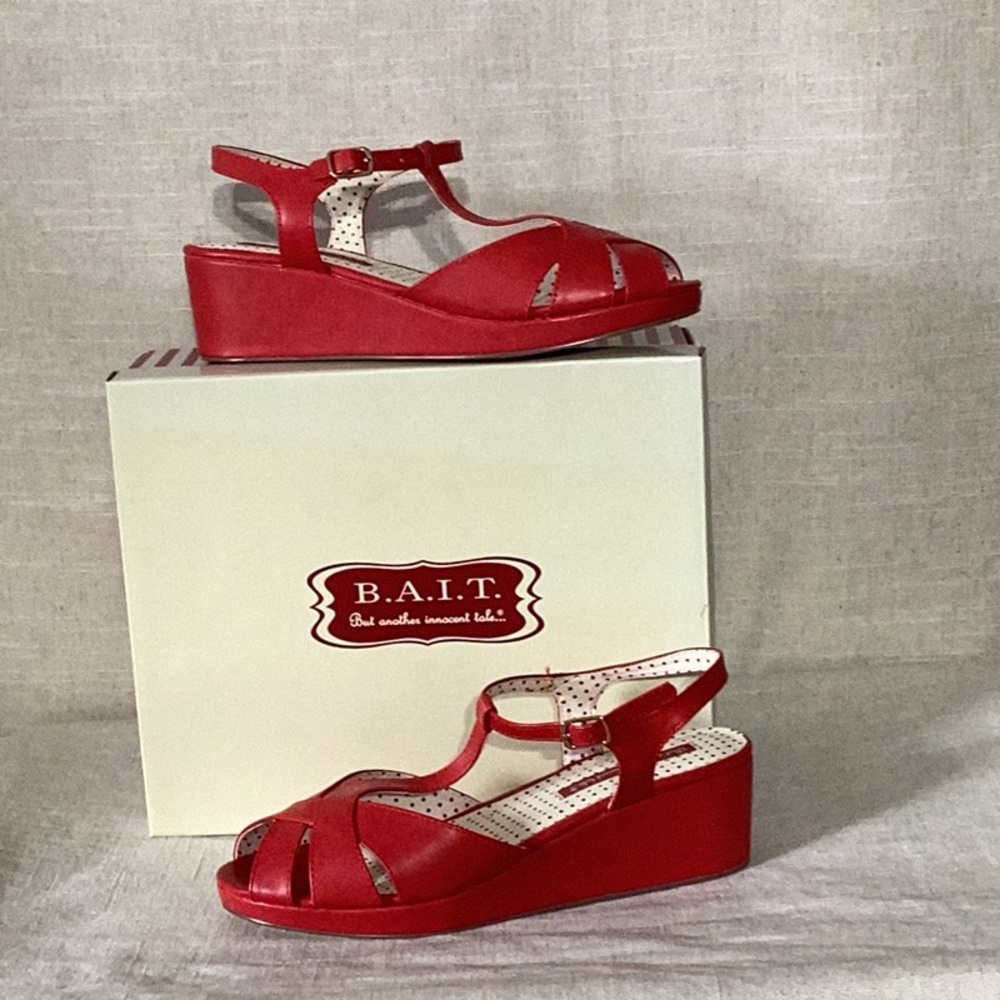 Red Women's Wedge Sandals with Ankle Strap